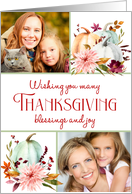 Happy Thanksgiving Watercolor Fall Pumpkins and Foliage Photo Card