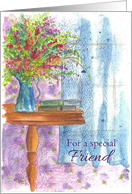 For A Special Friend Flower Bouquet Watercolor Art card