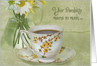 Friendship cup of tea with daisy bouquet card