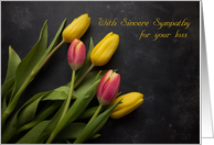 Sympathy with Pink and Yellow Tulips on Dark Background card