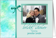Bridal Shower Photo Card Teal Green with faux Ribbon card