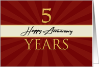 Employee 5th Anniversary Faux Gold on Red Sunburst Background card