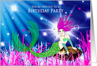 Birthday Party Invitation, Girls, Mermaid in the Sea, Fantasy Colorful card