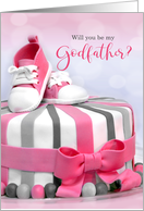WIll You Be My Godfather Pink and Purple Cake card