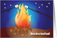 Camping Theme Birthday Party Invitation, camp fire card