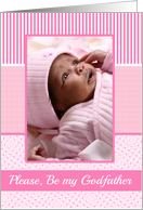 Girls Godfather Invitation Photo Card pink stripes card