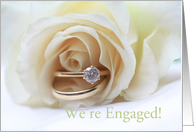 we’re engaged - engagement announcement - white rose and ring card