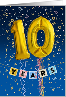 Employee Anniversary 10 Years - Gold Balloon Numbers card