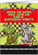 Birthday Party Invitation for Children Race Themed Rabbit and Turtle card