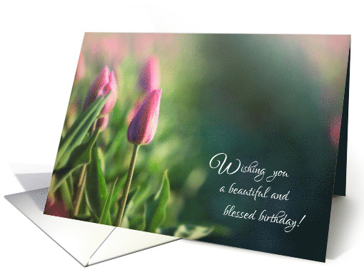 Pink Tulip Path Beautiful and Blessed Birthday card (1772326)