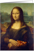Invitation to a Birthday Pizza Party Featuring Mona Lisa Eating Pizza card