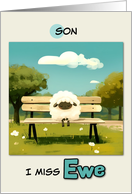 Son Miss You Sheep on Park Bench card