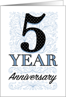 Employee Work Anniversary 5 Years Blue Filigree Floral Thank You card