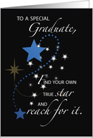Graduation Guy Young Man Star Congratulations Blue and Black card