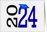 2024 Graduation Congratulation with Blue Graduation Cap On White card