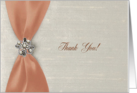 Coral Satin Ribbon with Jewel, Thank you to Bridesmaid card