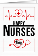 Nurses Day in Red White and Black Heart and Stethoscope card