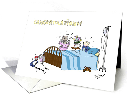 Cat has babies - Congratulations birth of twins for parents card