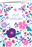 Feliz Cumpleanos Modern Floral Birthday card