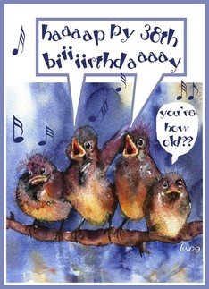 38th Birthday card: 38th birthday singing sparrows Card