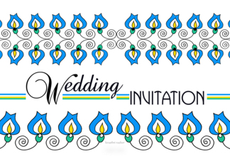 General card: yellow and blue bellflowers, decorated wedding invitation Card