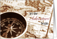 College Graduate Adventure Begins Sepia Map and Compass card