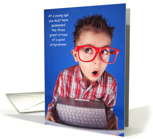 Programmer Day Virtues Little Computer Nerd Boy in Red Glasses card