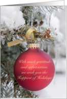 Red Christmas Ornament Happiest of Holidays with Gratitude & Thanks for Business Customers card