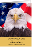 Grandson Airborne School Graduate Eagle American Flag Congratulations card