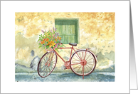 Thinking of You, Bicycle with Flowers in Handlebar Basket, Watercolor, card