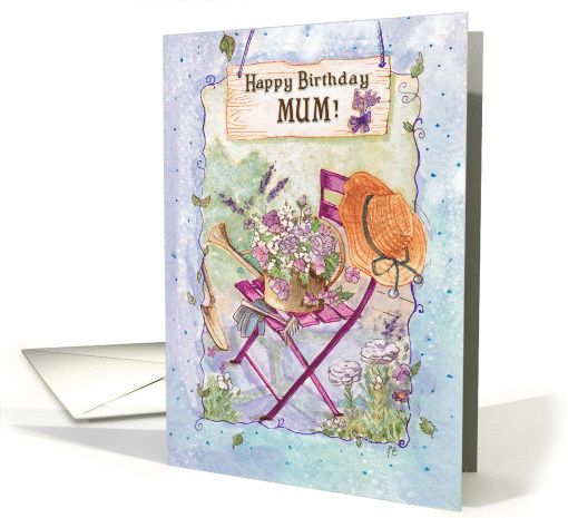Happy Birthday, Mum, Flowers on Chair with Hat card (901922)
