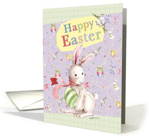 Happy Easter, Eggs, rabbit, flowers card (919386)