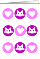 Cute cats and hearts in pink and purple (Blank Inside) card