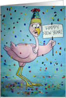 Pink Whimsical Flamingo Happy New Year Celebrate card