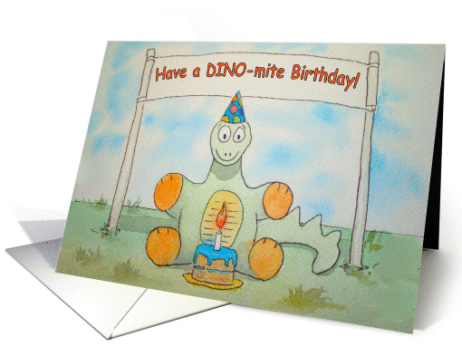 Happy Birthday Dinosaur Cake Candle Sign Card Text card (131745)