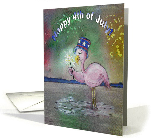 Pink Flamingo 4th of July Independence Day Paper card (202570)
