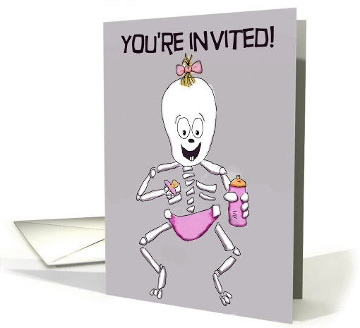 Baby Invite Invitation Skeleton Shower Pink card (224205)