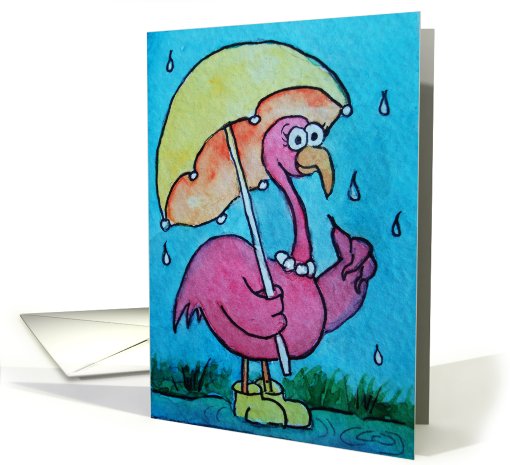 Watercolor Pink Flamingo Whimsical Encouragement card (569087)