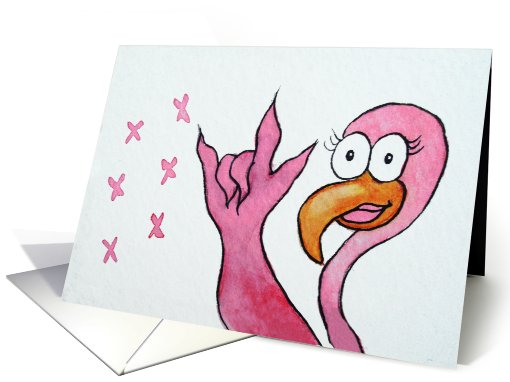 Watercolor Pink Flamingo Whimsical I love You Kisses card (569448)