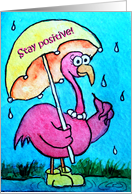 Watercolor Pink Flamingo Whimsical Bird Stay Positive Encouragement Card