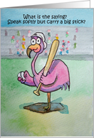 Happy Whimsical Pink Flamingo Festive Colors Bright Bird Greetings Friend Friendship baseball sports card