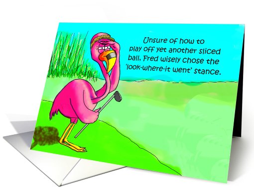 Pink Flamingo Golf Ball Lost Again Humor Whimsical card (664638)