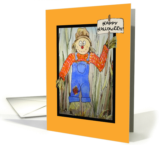 Happy Halloween Watercolor Scarecrow Corn card (698870)