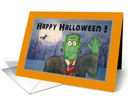 Happy Halloween Kid Kids Whimsical Watercolor Frankenstein... (701485)