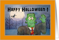 Happy Halloween Kid Kids Whimsical Watercolor Frankenstein Monster Card