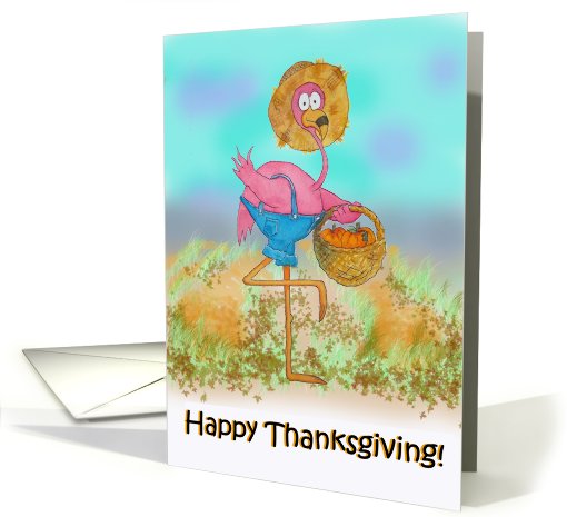 Pink Flamingo Happy Thanksgiving Pumpkin Patch Farm card (703247)