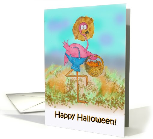 Pink Flamingo Happy Halloween Pumpkin Patch Farm card (703252)