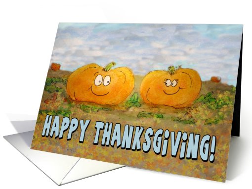 Happy Thanksgiving Pumpkin Couple Pair Whimsical card (714984)