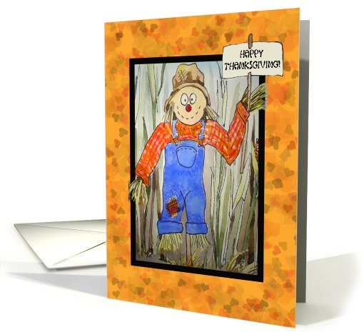 Happy Thanksgiving Scarecrow Hearts Watercolor Painting card (715049)