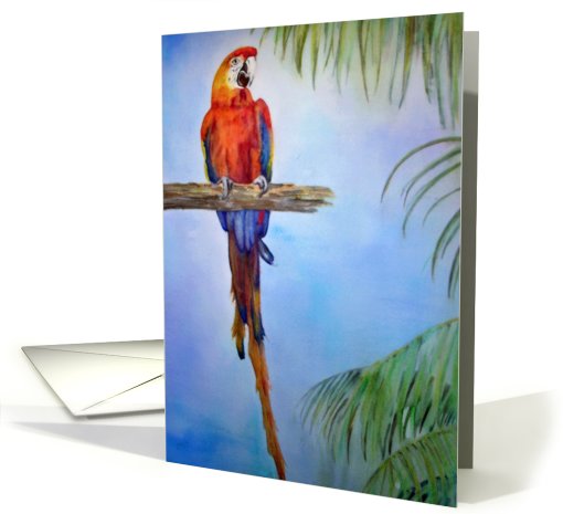 Rainbow Parrot Bird Palm Tree Watercolor Painting Blank card (761077)